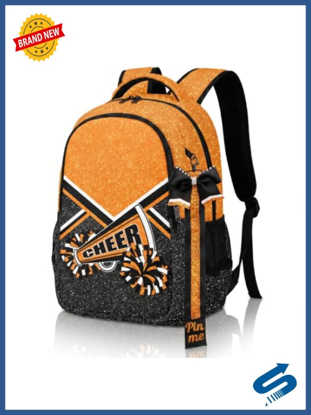 Sparkle Glitter Faux Leather Cheer Backpack with Bow Keychain